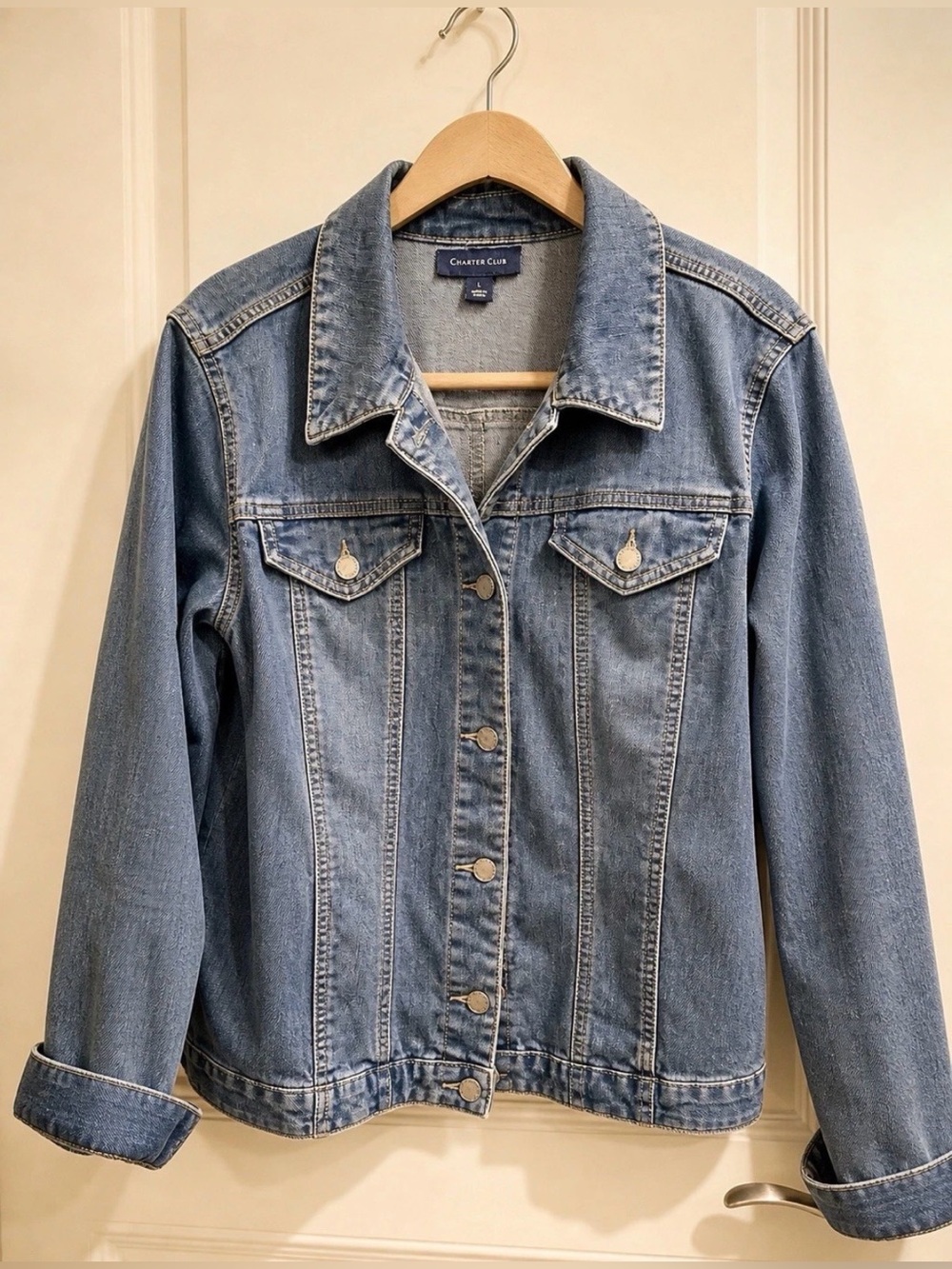 Charter Club Medium Blue Denim Jacket Women’s LG Classic Button Front